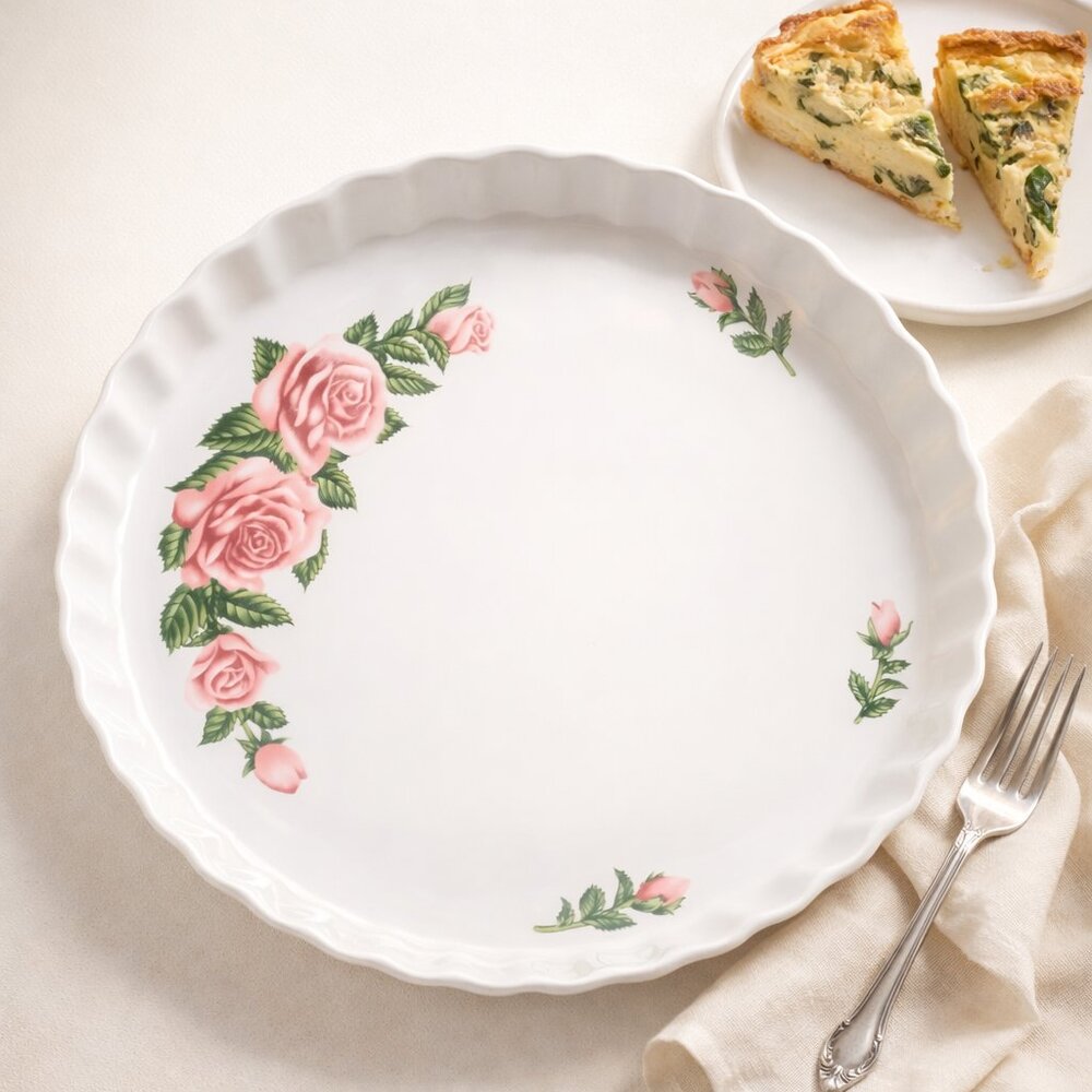 Christineholm Rose Porcelain 9.5" Fluted Quiche Tart Pie Dish NWOT - Picture 2 of 5